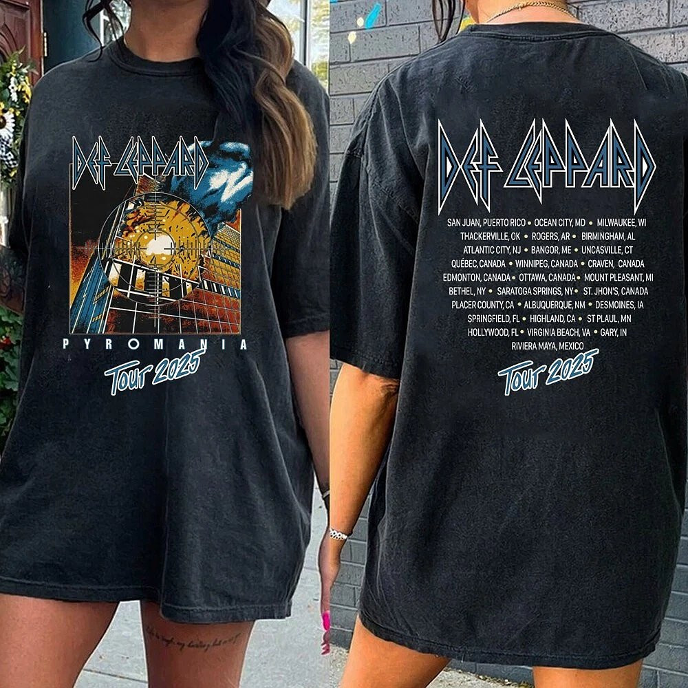Def Leppard Pyromania Retro Tour 2025 T-Shirt Classic Rock Merch Best Gift For Music Fans