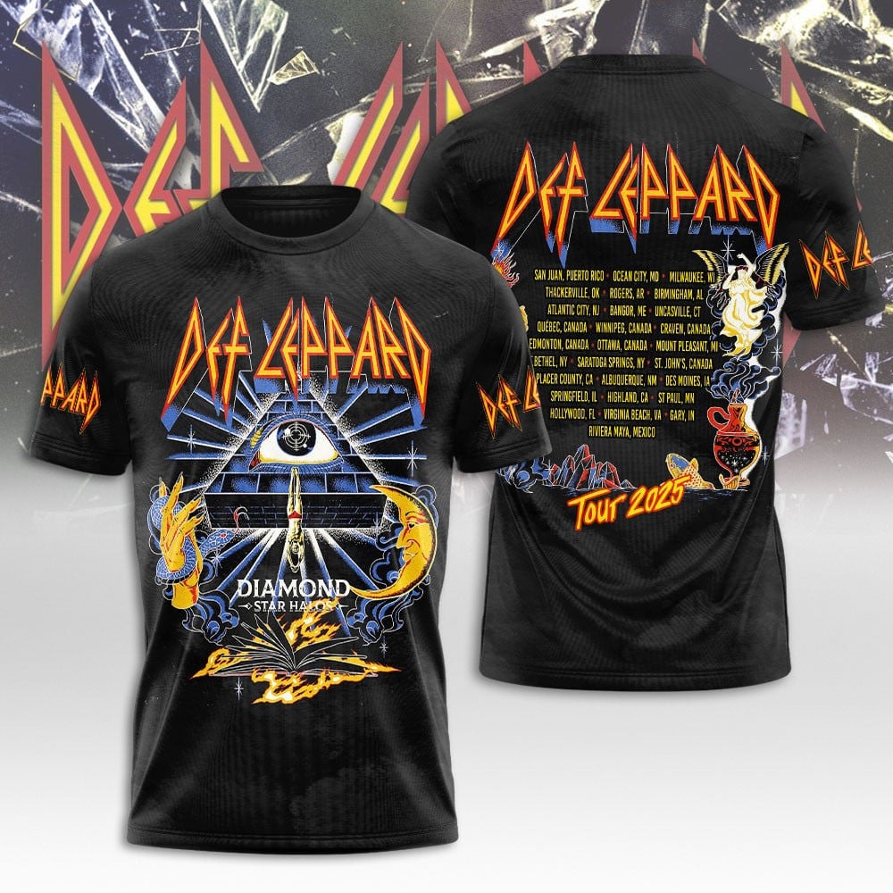 Def Leppard Rock Band Diamond Star Halos Tour 2025 T-Shirt Music Lover Gift Ideas For Him
