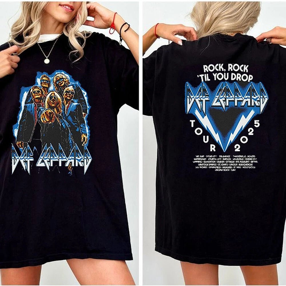 Def Leppard Rock Til You Drop Tour 2025 T-Shirt Classic Rock Merch Best Gift For Music Fans