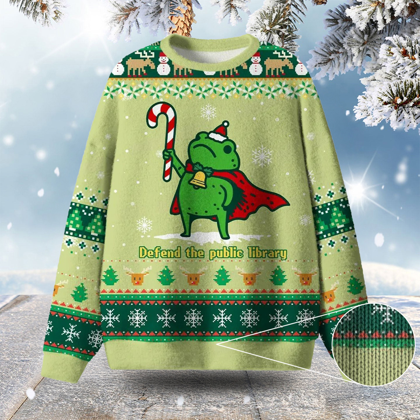 Defend The Public Library Ugly Christmas Sweater Funny Christmas Sweater Gifts For Frog Lovers