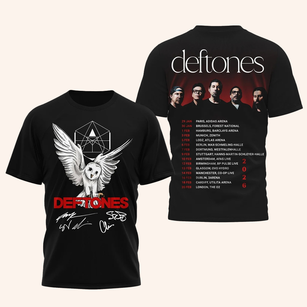 Deftones Merch Deftones 2026 European Tour Shirt Owl Graphic T-Shirt Gifts For Rock Lovers
