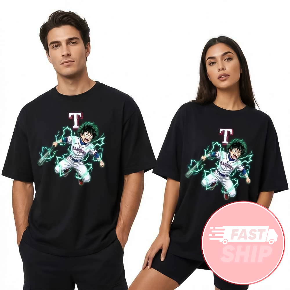 Deku My Hero Academia Theme Night 2026 X Texas Rangers T-Shirt Black Fan Merch Gifts For Friend