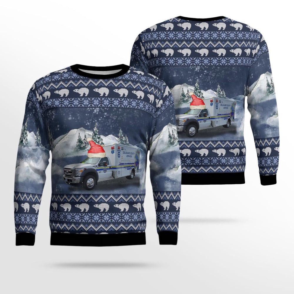 Delaware Ohio Delaware County EMS AOP Ugly Sweater Xmas Unisex Sweater Christmas Gifts For Men Women