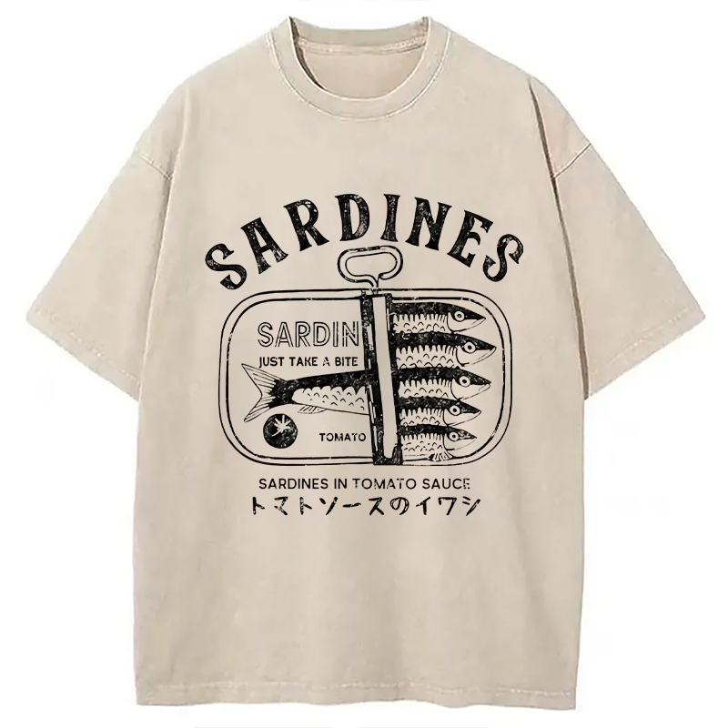 Delicious Canned Sardine Washed T-Shirt Unique Aesthetic Fashion Tee Gifts For Best Friend