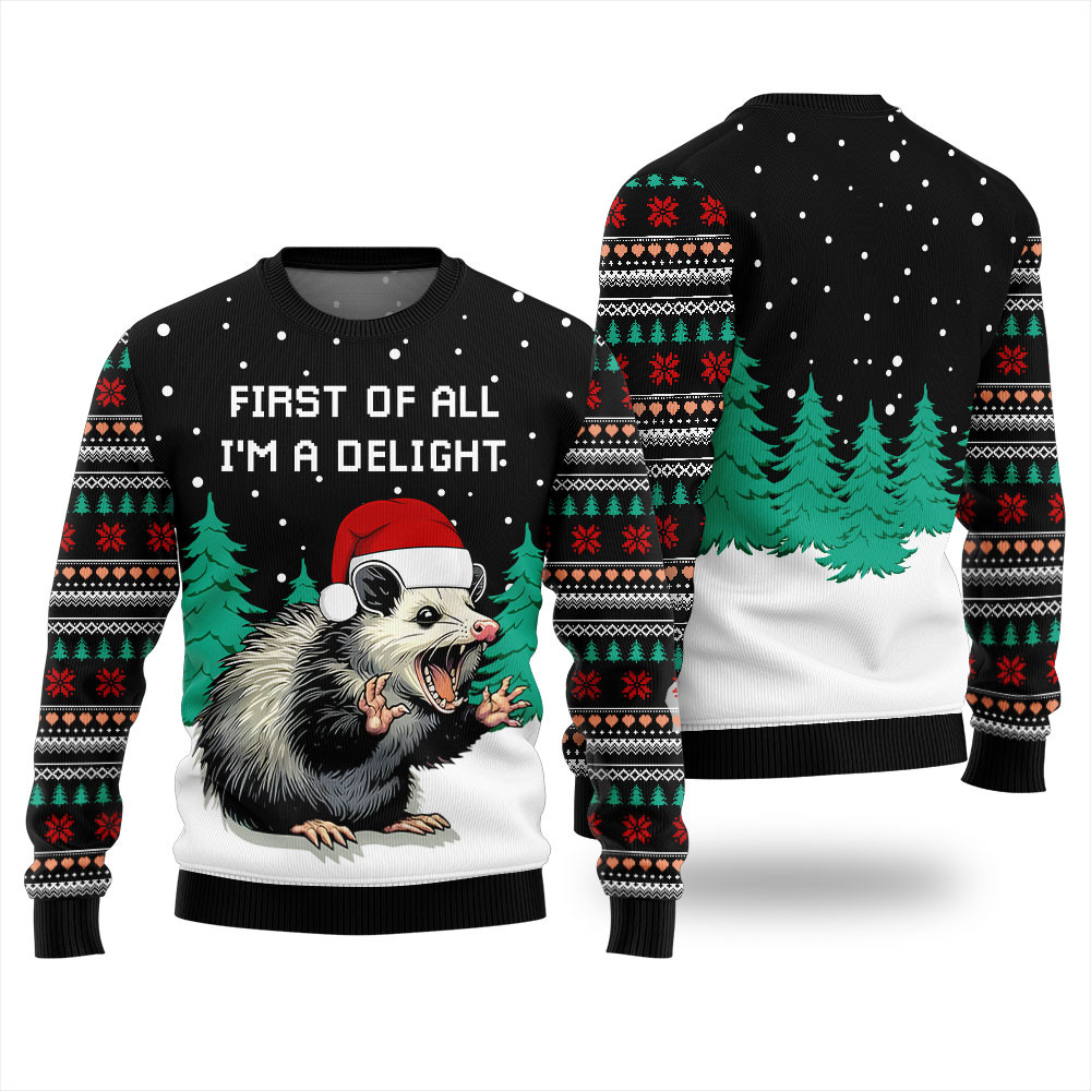 Delight Opossum Ugly Christmas Sweater Casual Winter Sweatshirt for Daily Comfort