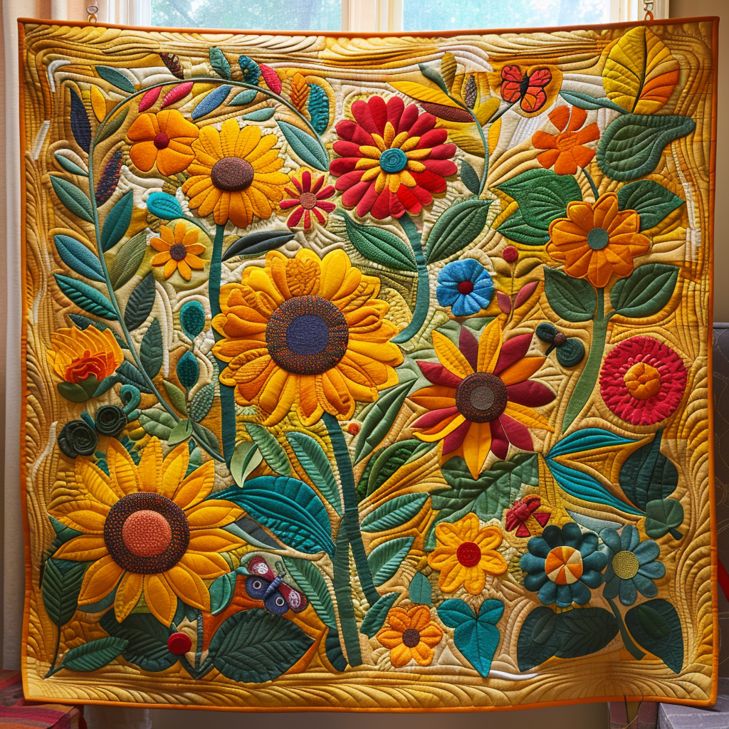 Delightful Sunflowers Quilted Blanket Sunflower Gifts For Women