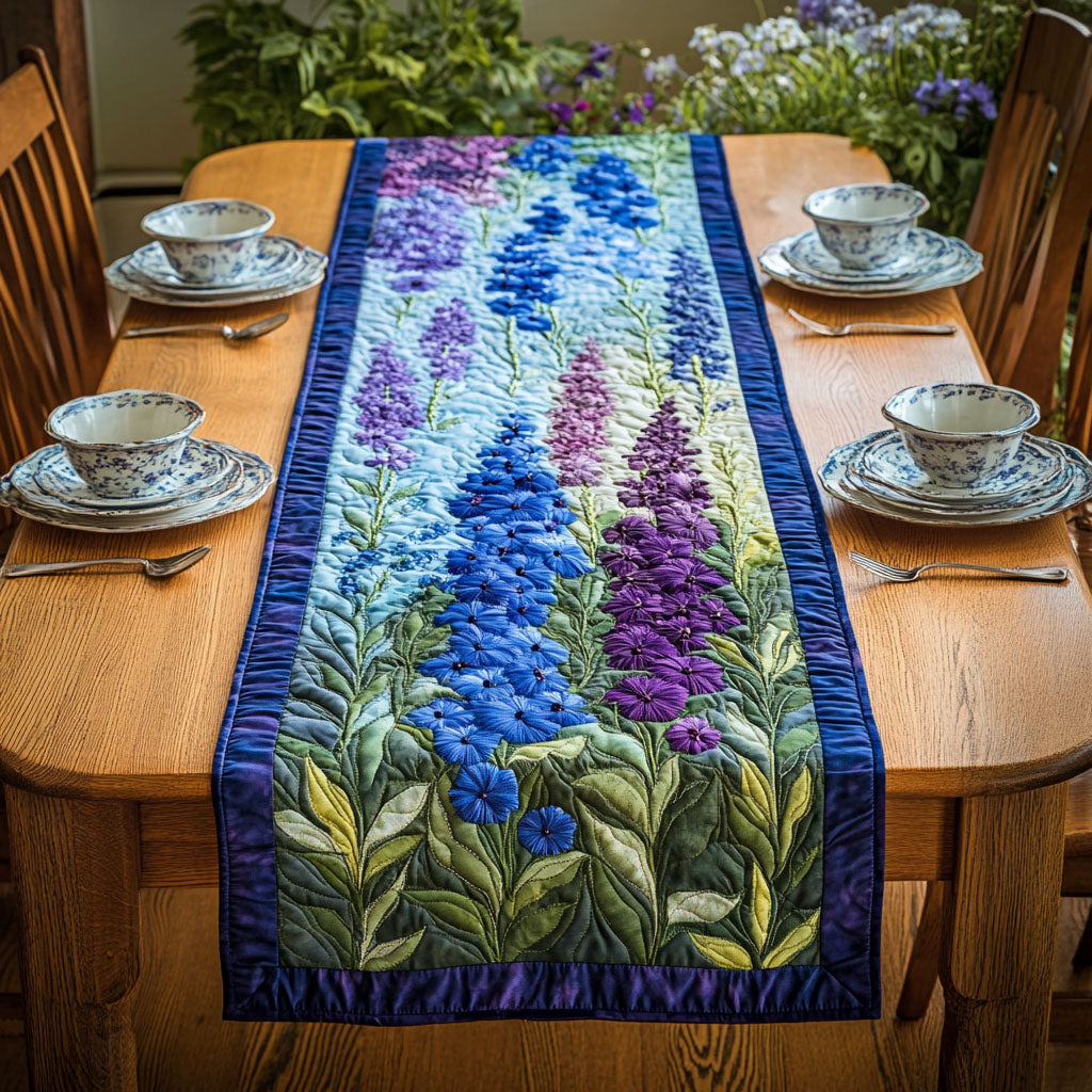 Delphinium Breeze Quilted Table Runner Festive Table Runners Presents For Flower Lovers