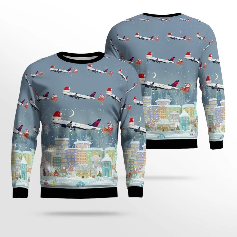 Delta Air Lines Airbus A220300 Christmas Ugly Sweater Xmas Unisex Sweater Christmas Gifts For Men Women
