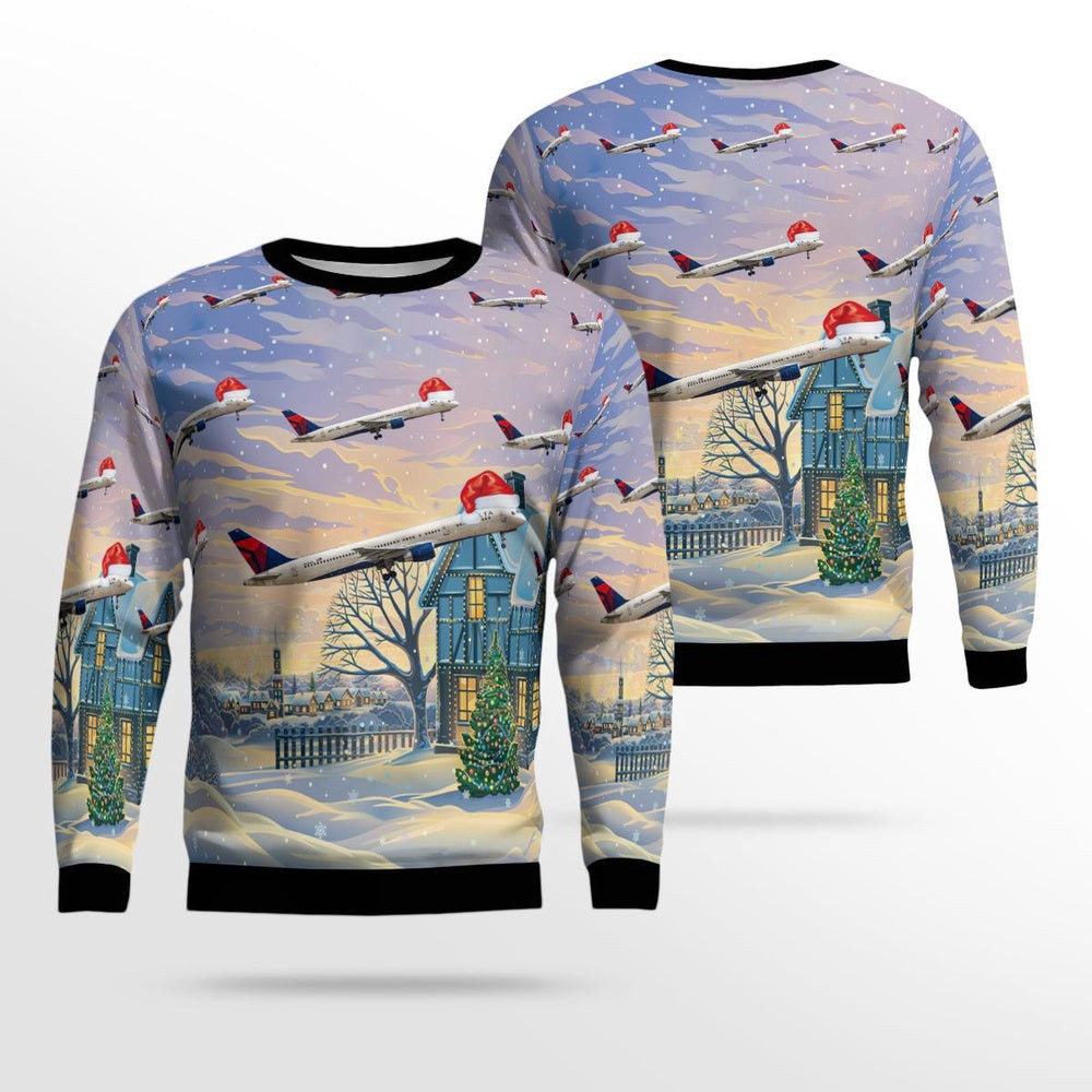 Delta Air Lines Boeing 757232 Christmas Ugly Sweater Xmas Unisex Sweater Christmas Gifts For Men Women