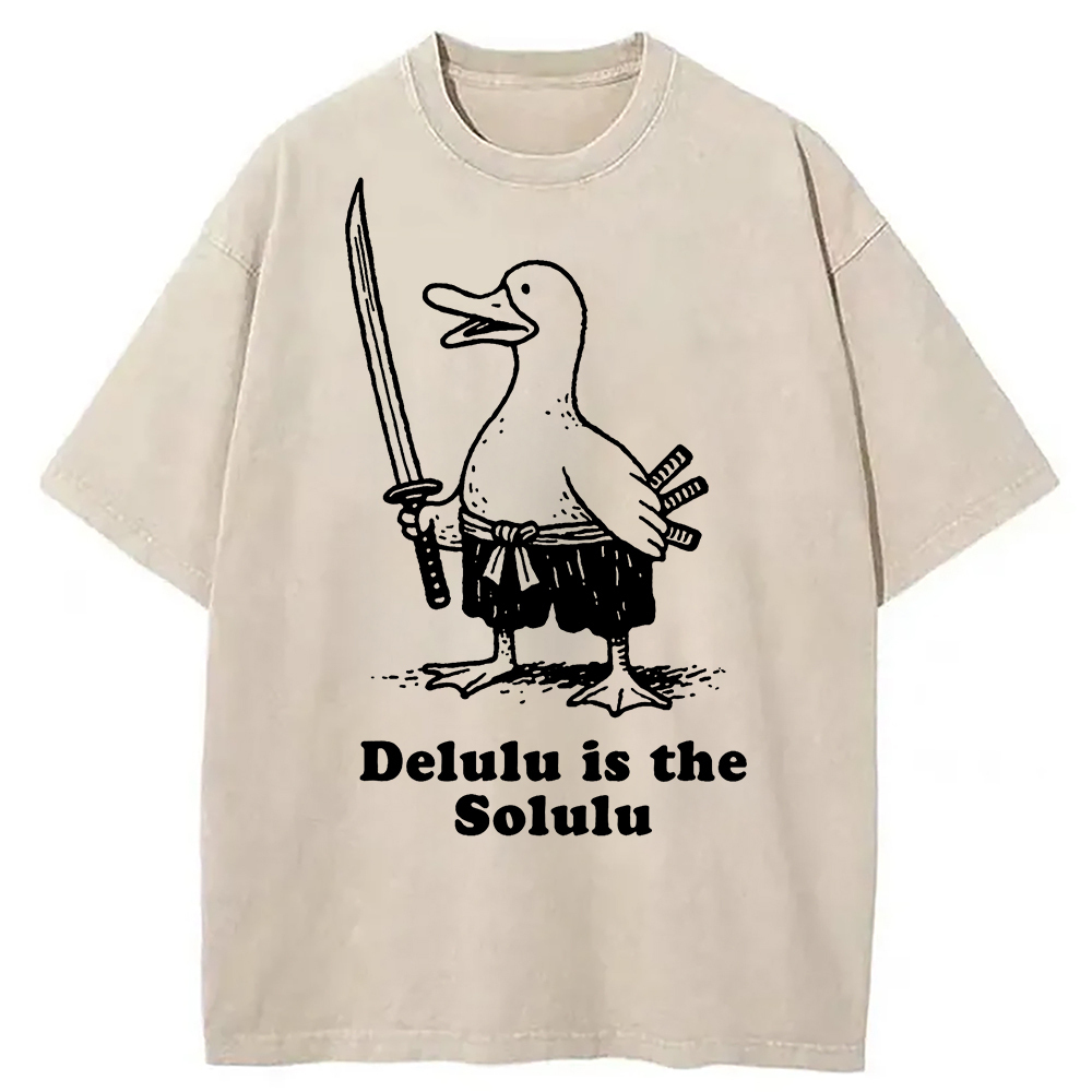 Delulu is the Solulu Samurai Goose Washed T-Shirt Classic Graphic Fashion Tee Gifts For Him