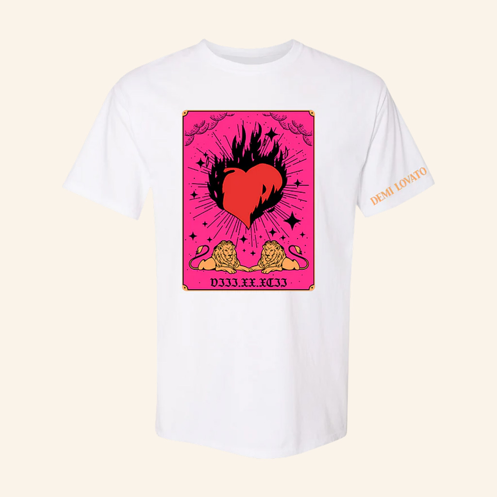 Demi Lovato Merch Burning Heart White T-Shirt Cool Gifts For Music Lovers