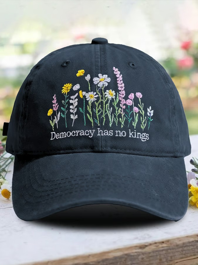 Democracy Has No Kings Floral Baseball Hat Patriotic Protest Cap Best Gift For American Supporters