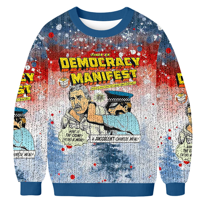 Democracy Manifest Fun Christmas Ugly Sweater Cartoon Design Christmas Gift Ideas
