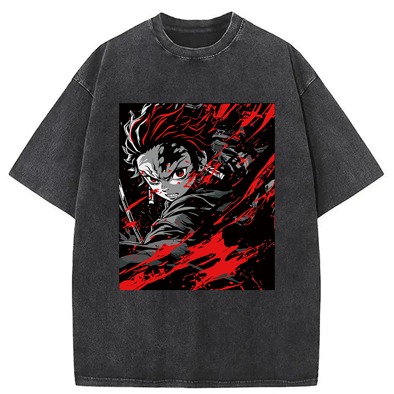 Demon Slayer Daring Duels Washed T-Shirt Unique Aesthetic Fashion Tee Gifts For Brother