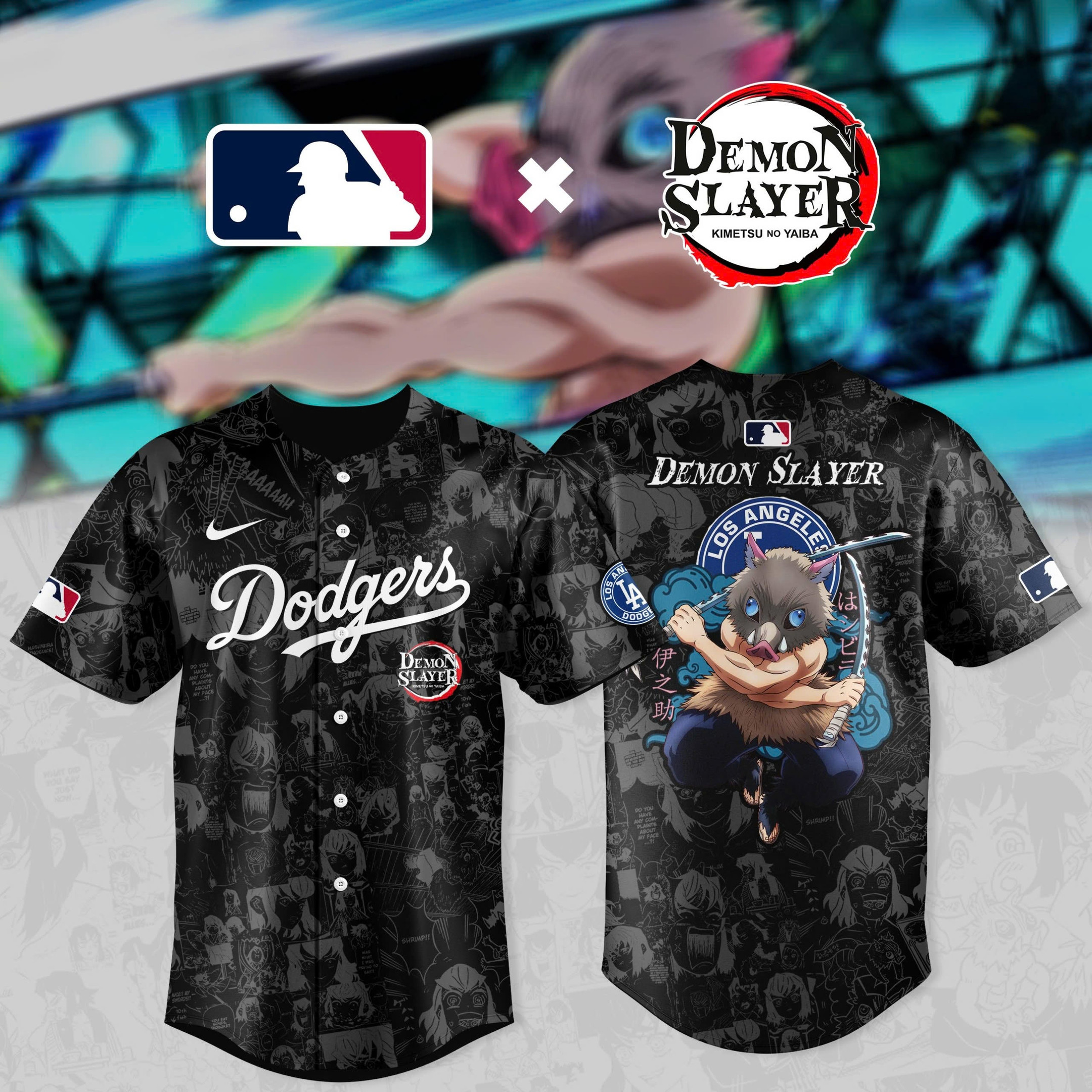 Demon Slayer Inosuke Los Angeles Dodgers Baseball Jersey Gifts For Baseball Fans