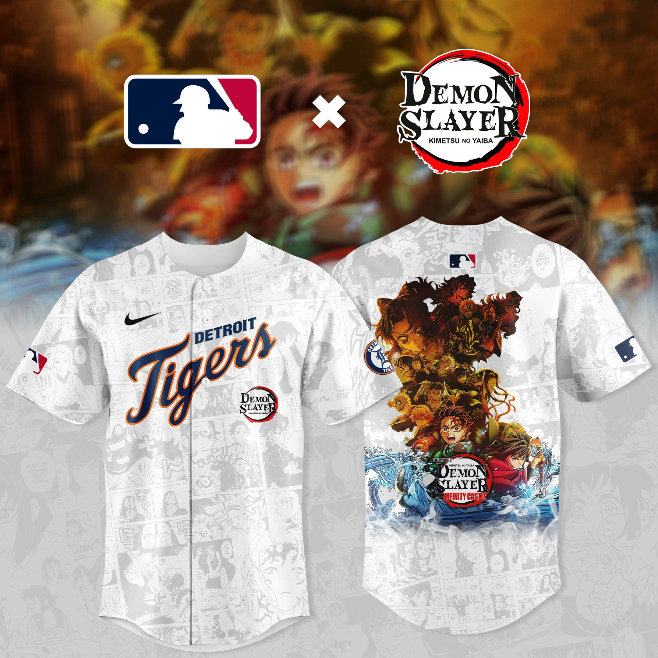 Demon Slayer X Detroit Tigers Baseball Jersey Gifts For Baseball Lovers