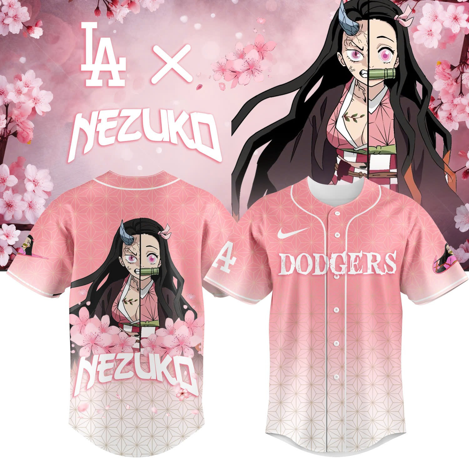 Demon Slayer x Dodgers NBA Jersey - Los Angeles Dodgers Nezuko Fan Merch Best Gift For Anime Fans