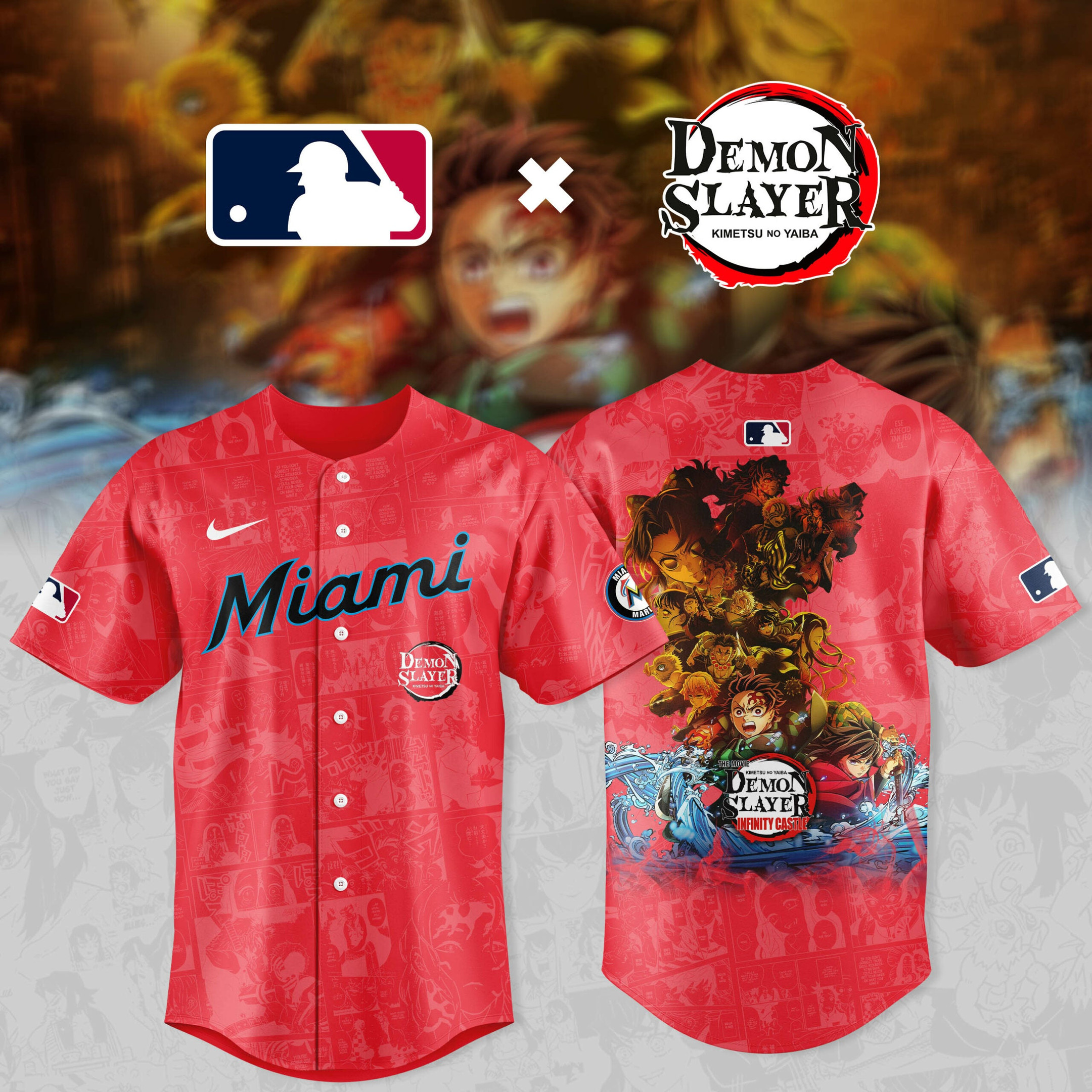 Demon Slayer X Miami Marlins Baseball Jersey Gifts For Baseball Lovers