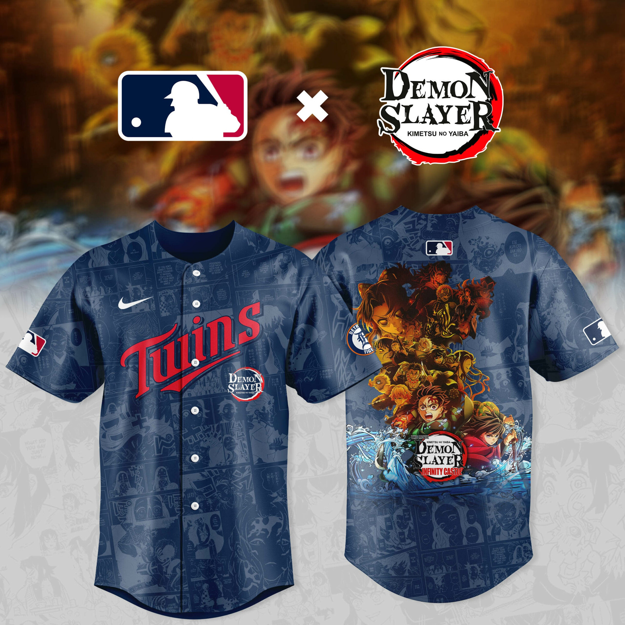 Demon Slayer X Minnesota Twins Baseball Jersey Gifts For Baseball Lovers