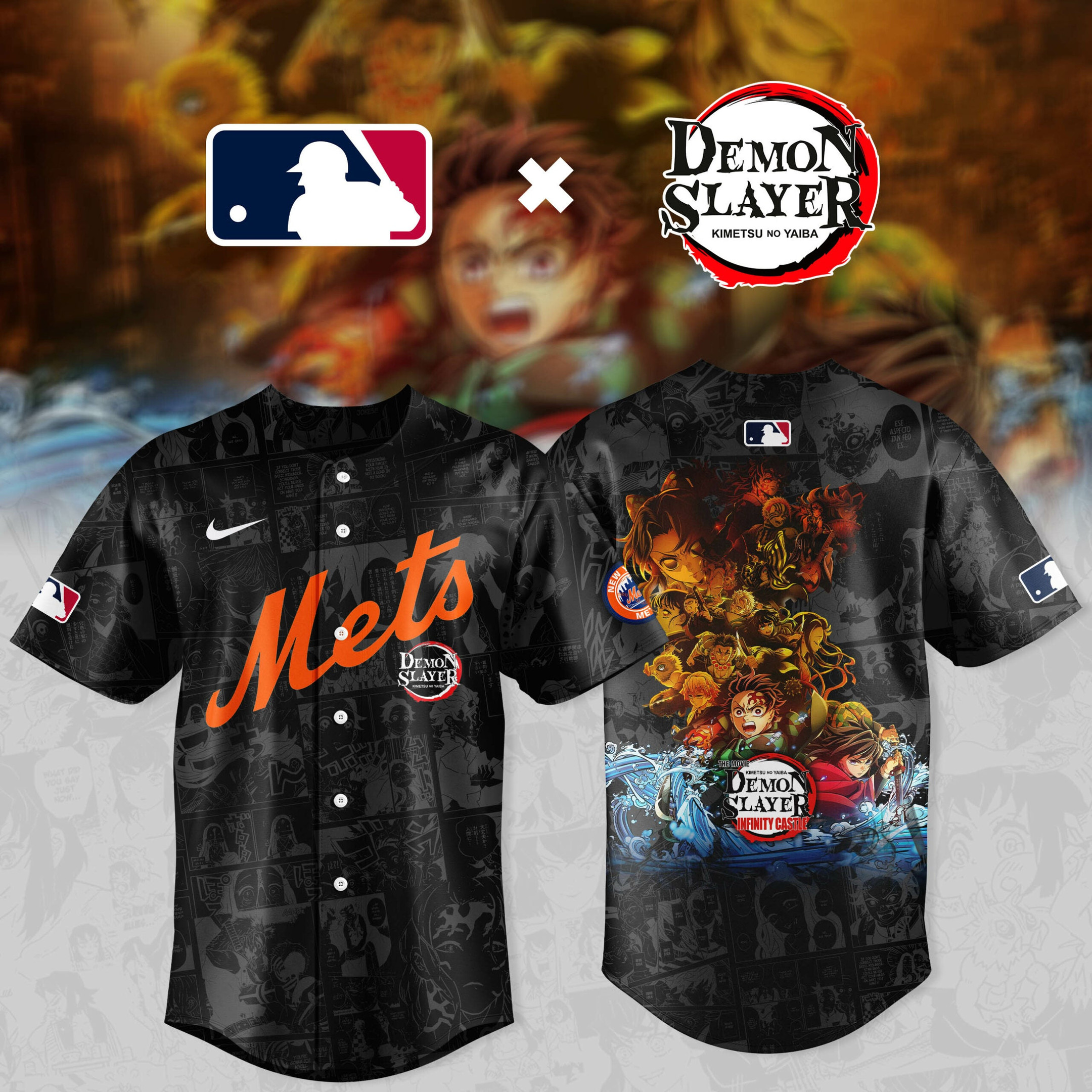 Demon Slayer X New York Mets Baseball Jersey Gifts For Baseball Lovers