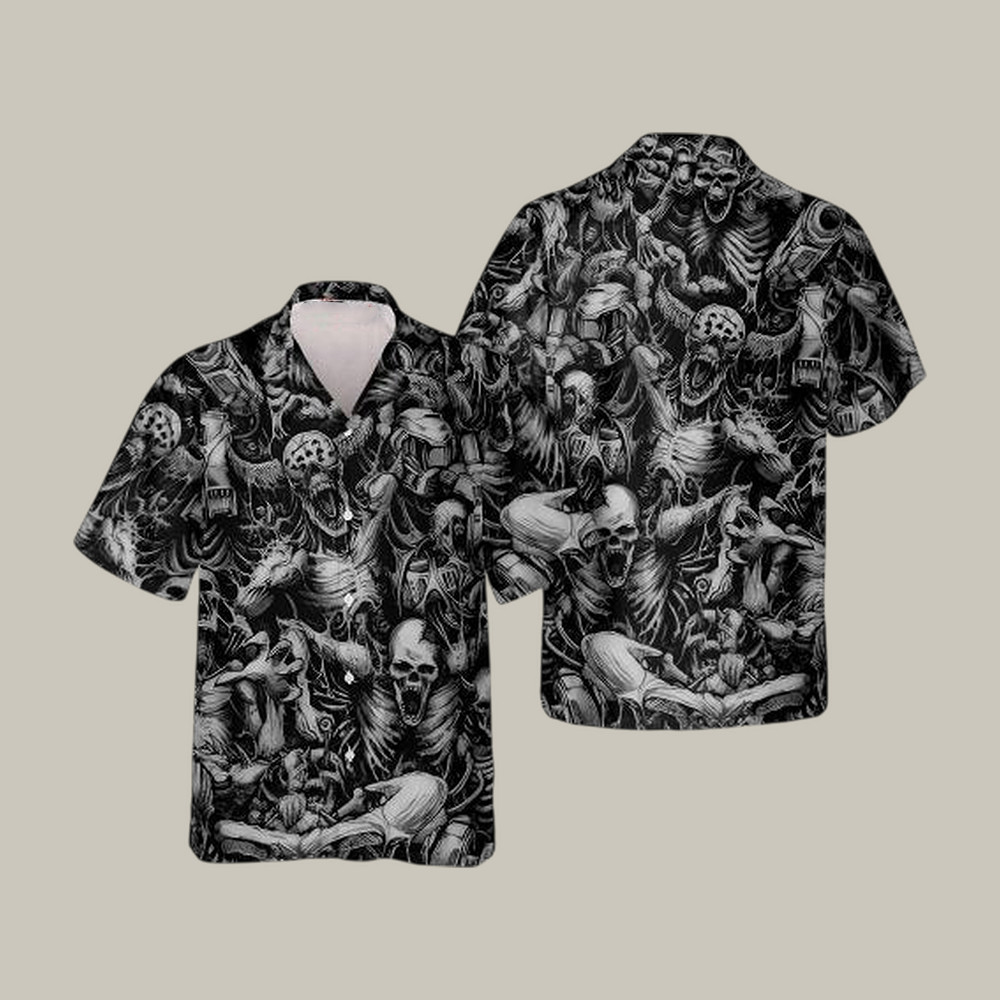 Demons Occultum Skull Hawaiian Shirt Scary Demon Graphic Shirt Gothic Gift For Dad Birthday