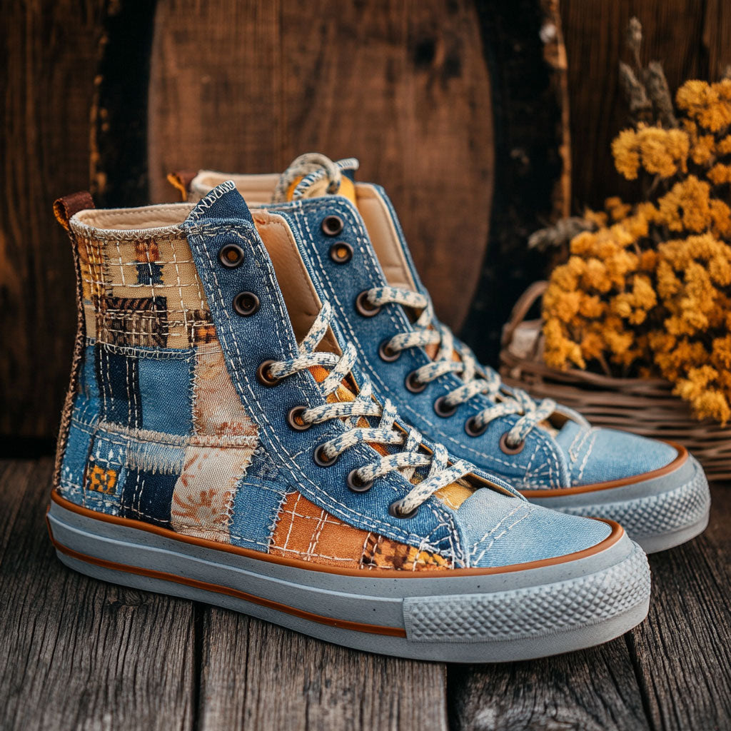 Denim Driftwood Canvas High Tops Versatile Merch Wear