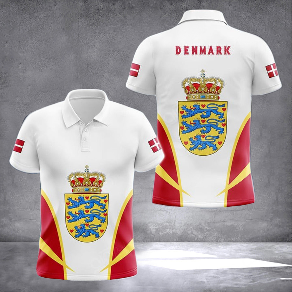 Denmark Coat Of Arms Polo Shirt Danish Flag Crest Emblem Apparel Gift Ideas