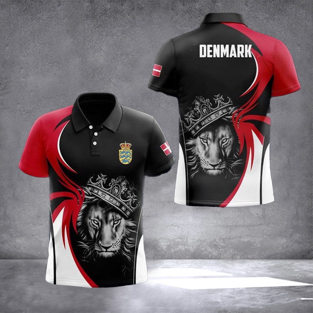 Denmark Lion Crown Polo Shirt Coat Of Arms Of Denmark Flag Emblem Golf Polo Shirt