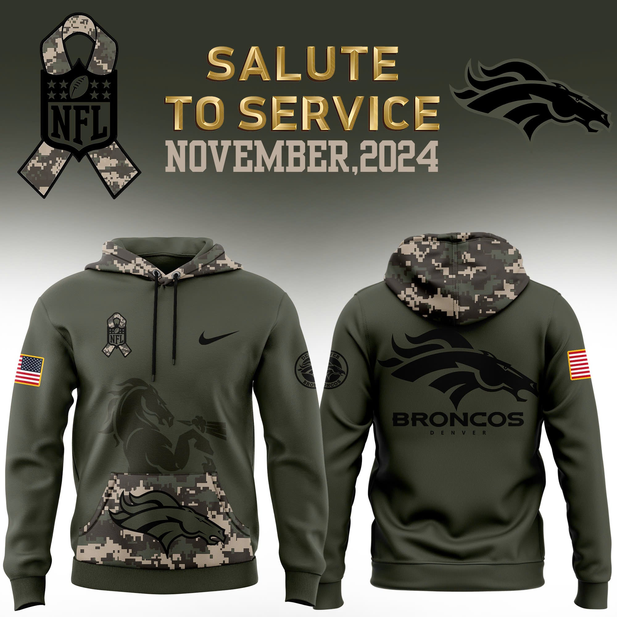Denver Broncos Camo Salute To Service Hoodie Veterans Day Gift Ideas