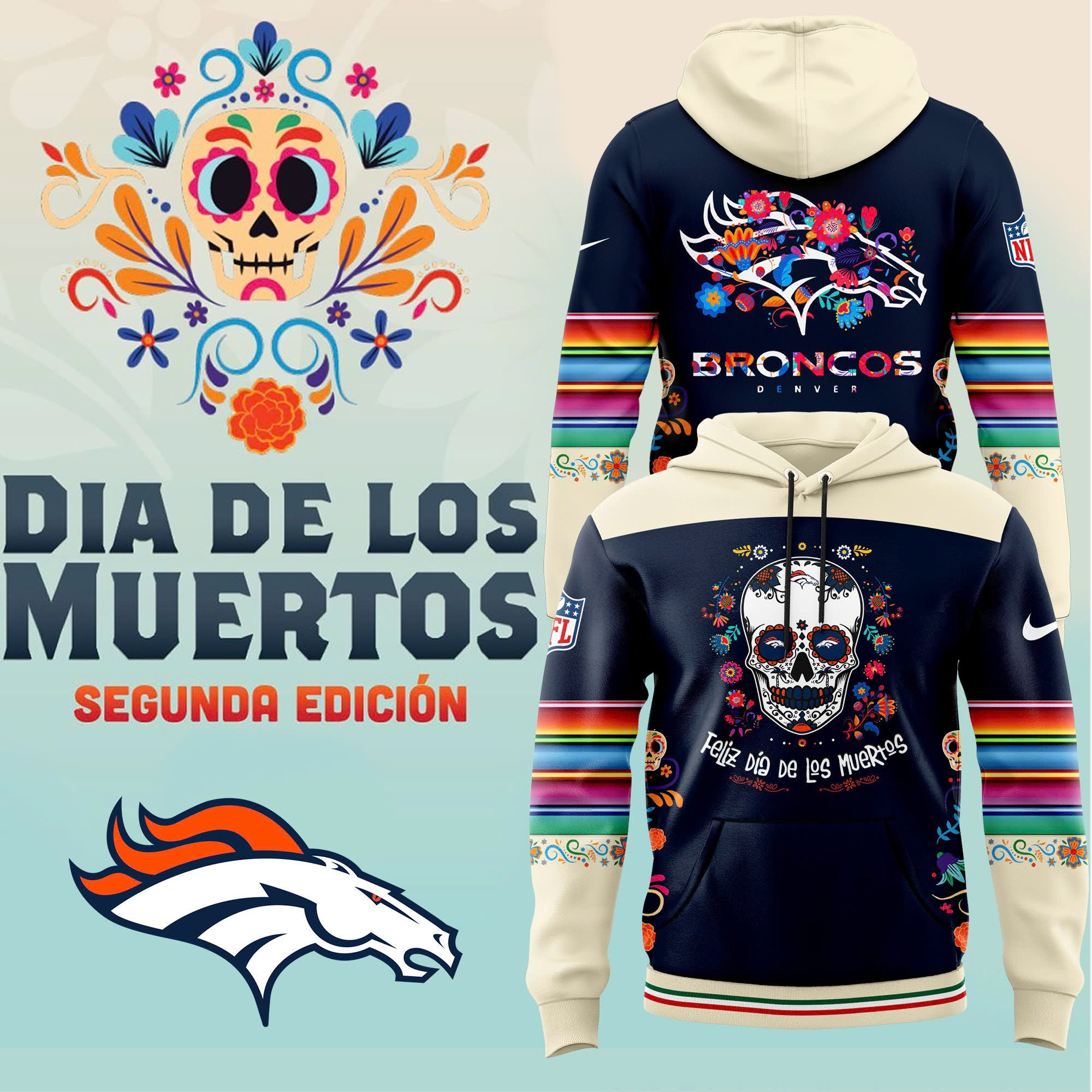 Denver Broncos Feliz Dia De Los Muertos Hoodie Football Gifts For Men