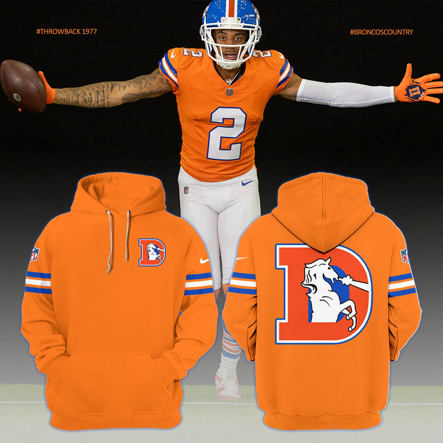 Denver Broncos Football Throwback 1977 NFL Hoodie Gifts For Football Fan