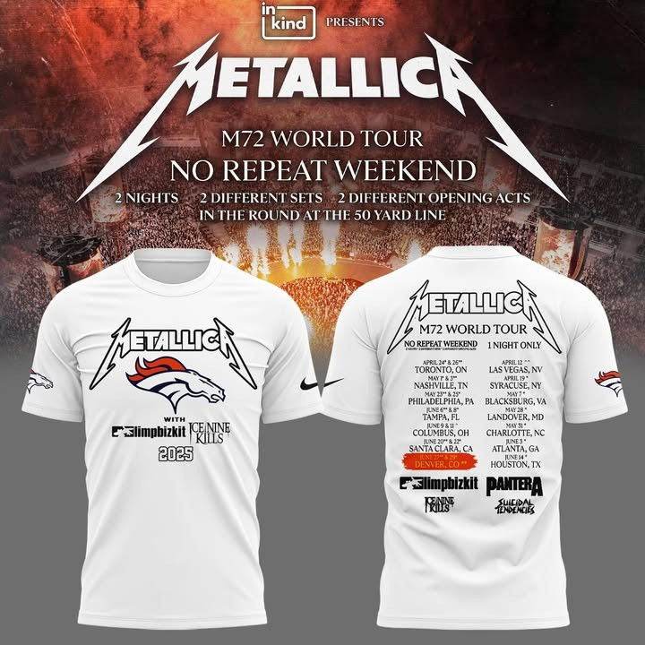 Denver Broncos Metallica M72 Concert 2025 Shirt Tour Merch Empower Field Mile High Stadium