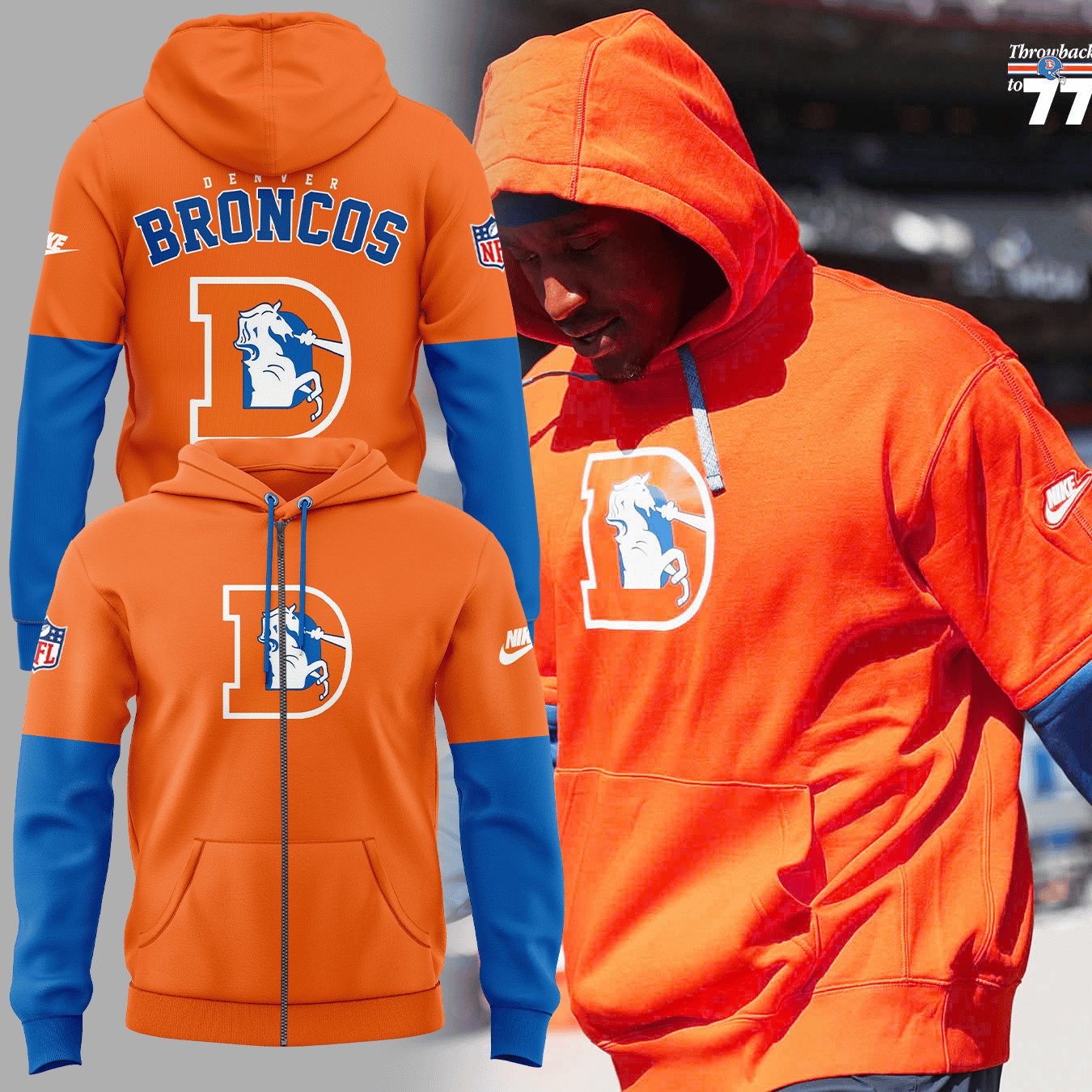 Denver Broncos Throwback To 77 Zip Hoodie Football Fan Gift Ideas
