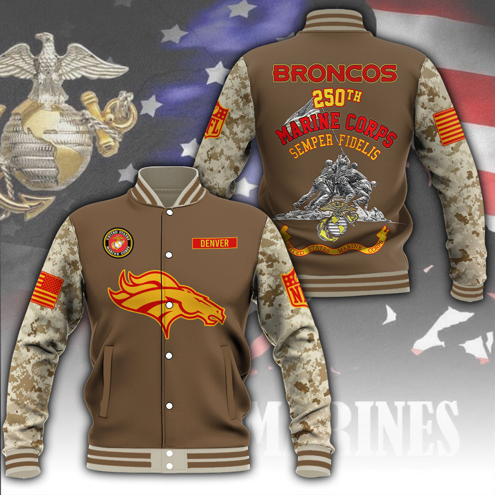 Denver Broncos X US Marine Corps 250th Anniversary Jacket Broncos Merch Gifts For Fans