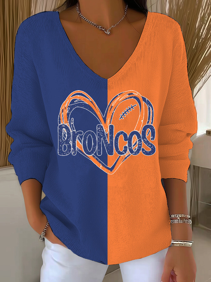 Denver Football Long V-Neck T-Shirt Game Day Apparel Denver Pride Merch Gift For Daughter