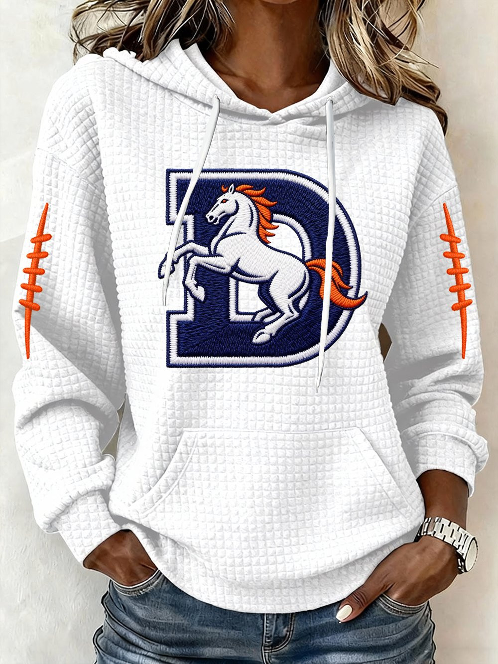 Denver Football Waffle Hoodie Game Day Apparel DB Strong Hoodie Football Fan Gift Ideas