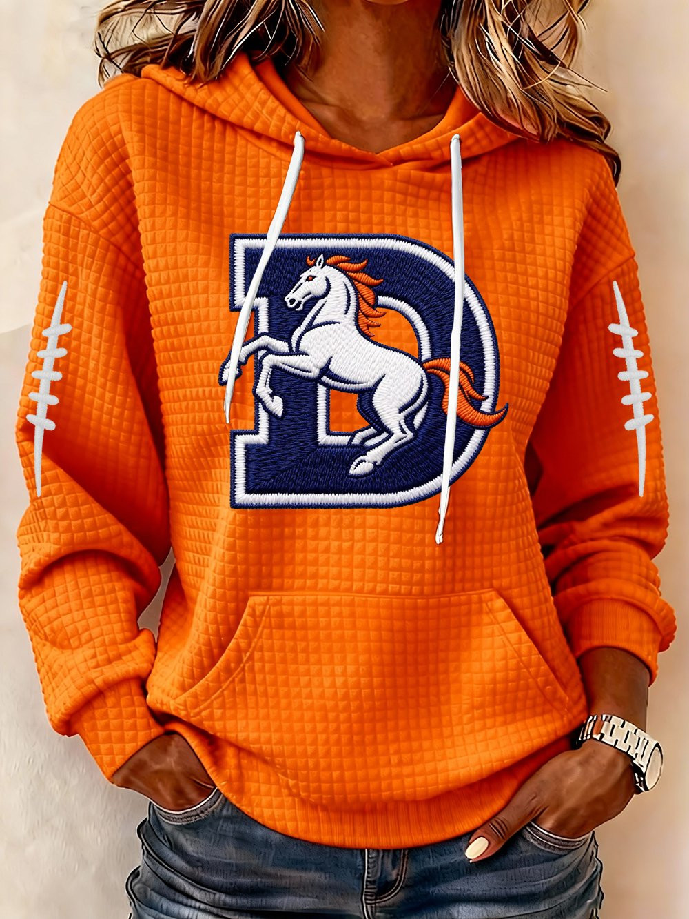 Denver Football Waffle Hoodie Game Day Hoodie DB Strong Merch Football Fan Gift Ideas Denver Football Waffle Hoodie Game Day Hoodie DB Strong Merch Football Fan Gift Ideas