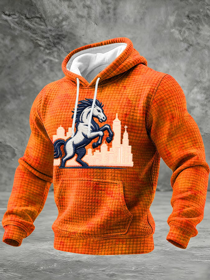 Denver Football Waffle Hoodie Men's Denver Strong Hoodie Game Day Merch Gifts For Football Fan