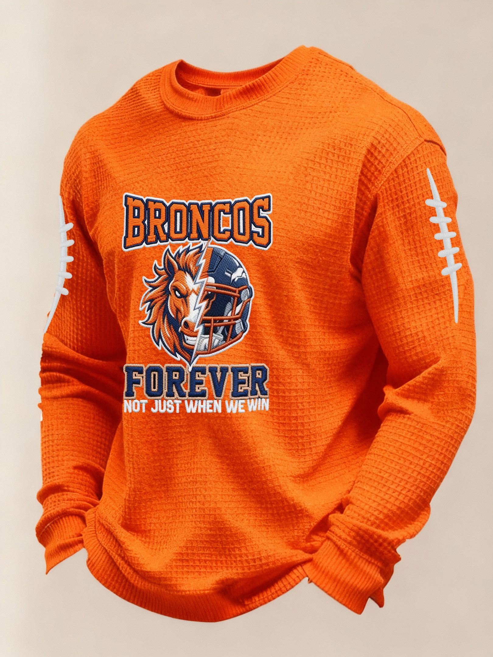 Denver Football Waffle Long Sleeve Shirt Forever DB Merch Broncos Forever Not Just When We Win