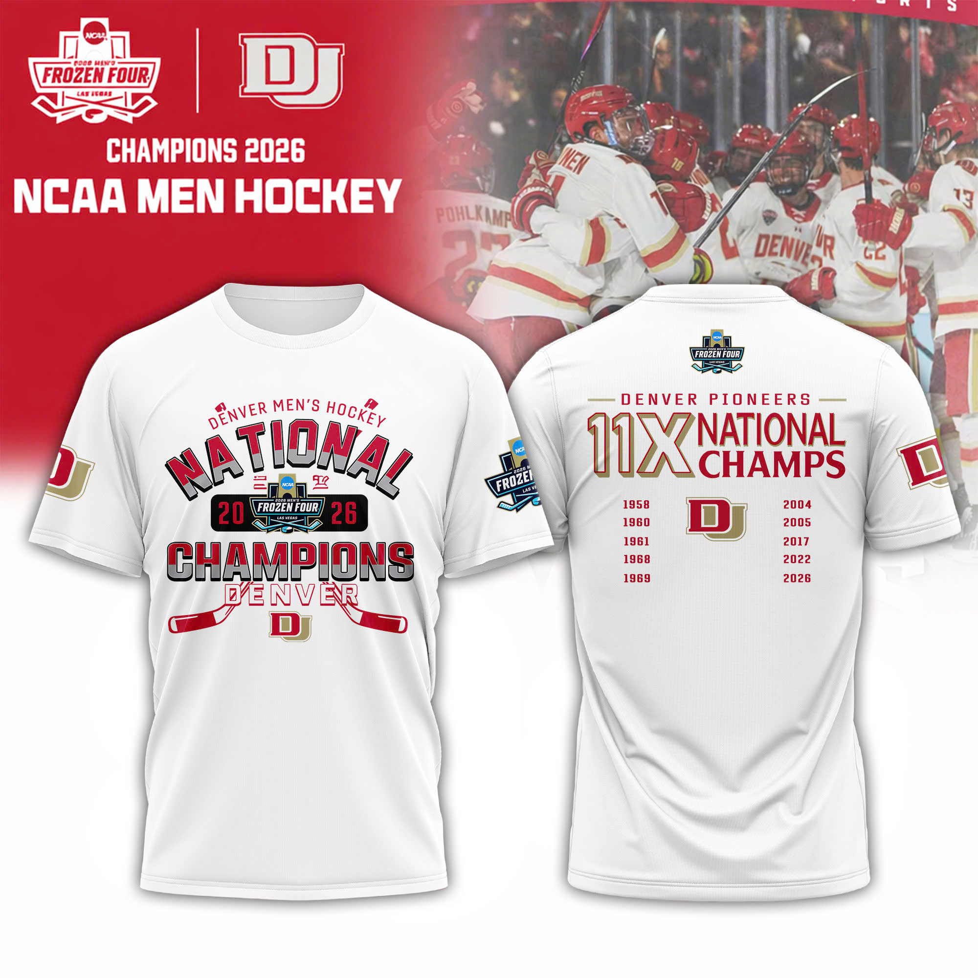 Denver Pioneers 2026 NCAA Men's Hockey Champions T-Shirt Game Day Merch Hockey Lover Gift