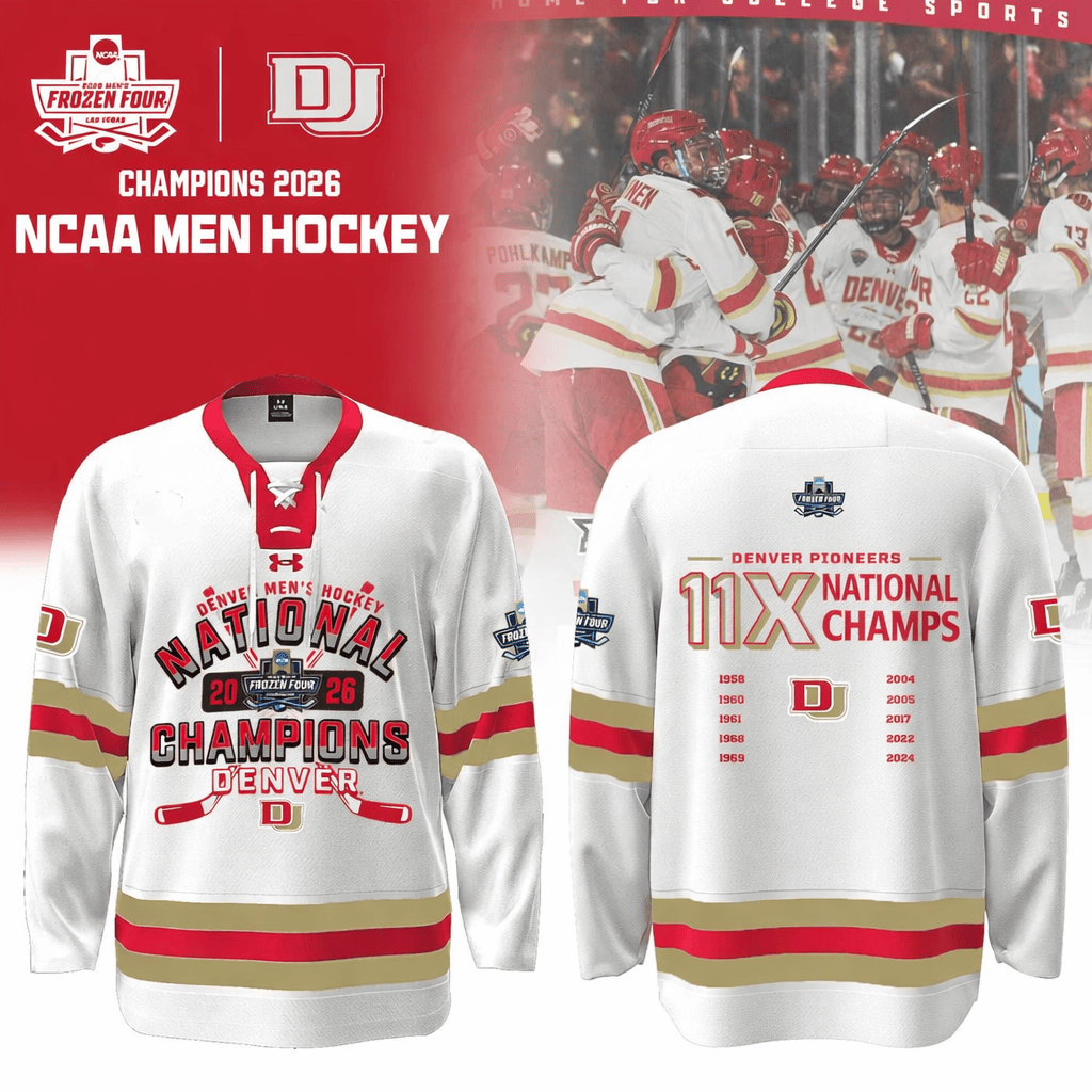 Denver Pioneers Men's Hockey 2026 National Champions Hockey Jersey Game Day Merch Fan Gear