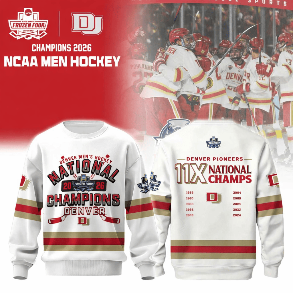 Denver Pioneers Men's Hockey 2026 National Champions Sweatshirt Limited Edition WHITE