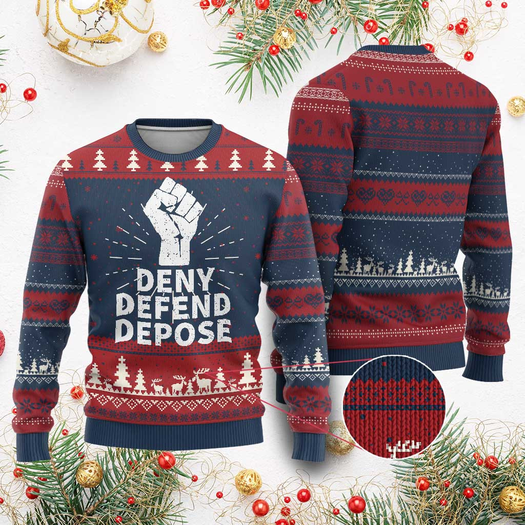 Deny Defend Depose Ugly Christmas Sweater Funny Inappropriate Xmas Sweaters For Men