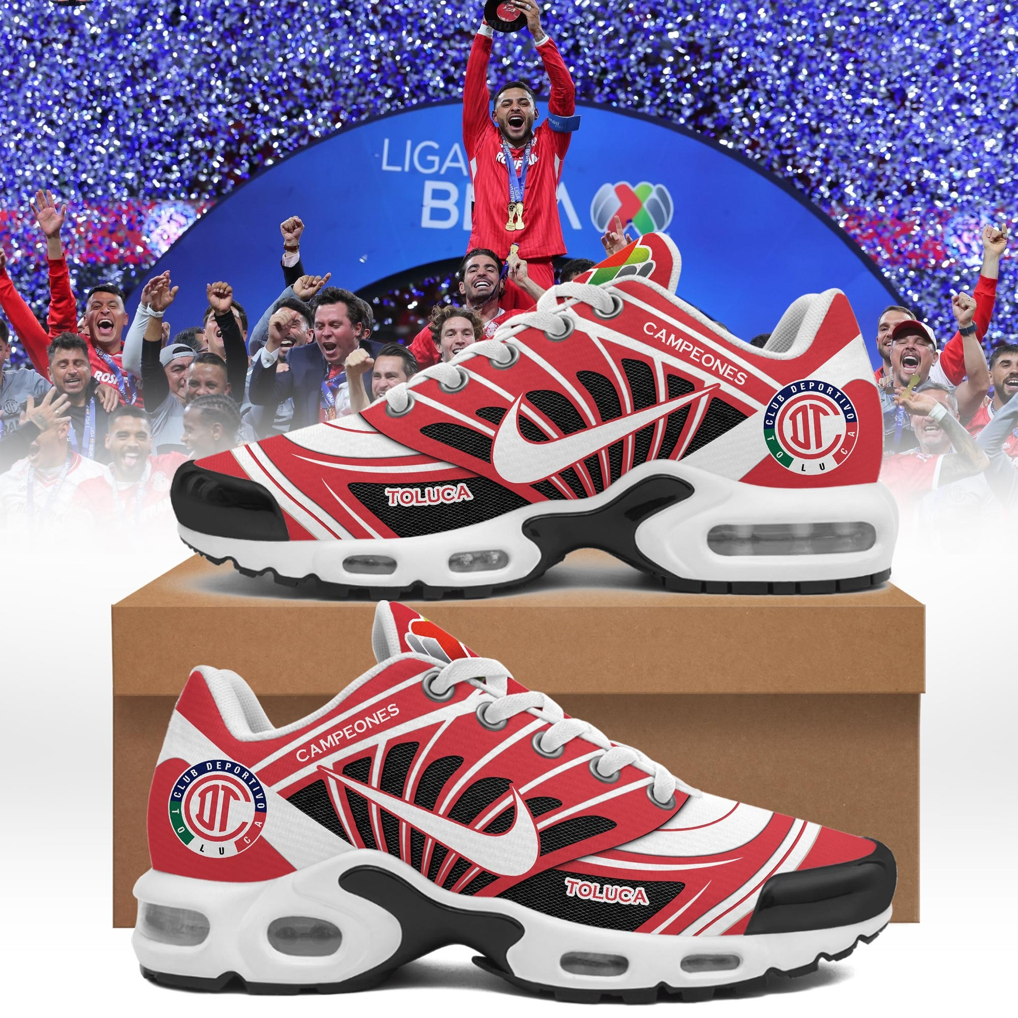 Deportivo Toluca FC 2025 Clausura CAMPEONES Air Max Plus Sport Sneakers Merchandise Gifts