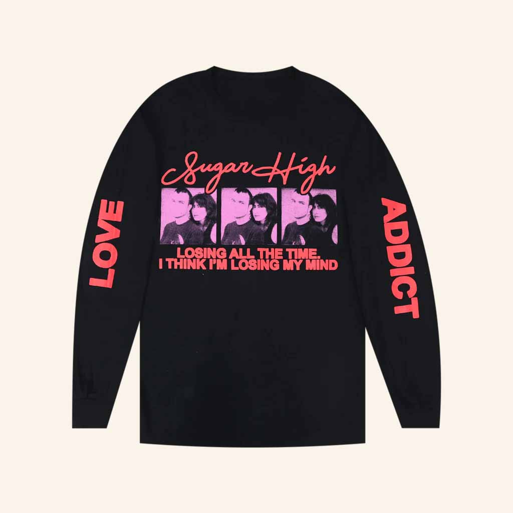 DERO Arcade Merch Sugar High Love Addict Long Sleeve Shirt Cool Gifts For Music Lovers DERO Arcade Merch Sugar High Love Addict Long Sleeve Shirt Cool Gifts For Music Lovers