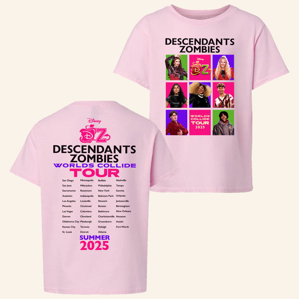 Descendants Zombies Worlds Collide Tour Merch Descendants Zombies Worlds Collide Tour Pink Shirt Descendants Zombies Worlds Collide Tour Merch Descendants Zombies Worlds Collide Tour Pink Shirt