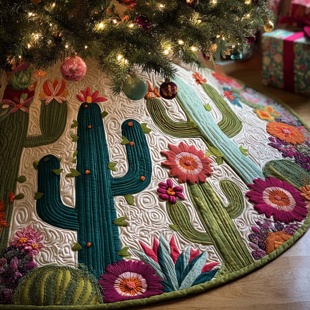 Desert Beauty Christmas Quilted Tree Skirt Holiday Decor Xmas Tree Skirt