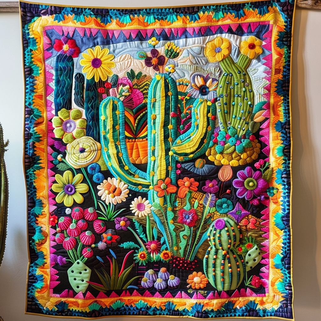 Desert Bloom Cactus Quilted Blanket Gift For Cactus Lover