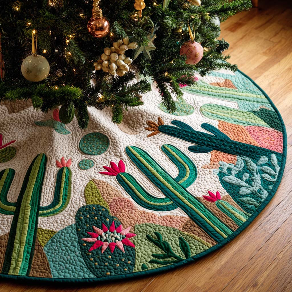 Desert Bloom Cactus Quilted Tree Skirt Christmas Decor Ideas Cactus Lover Xmas Gifts