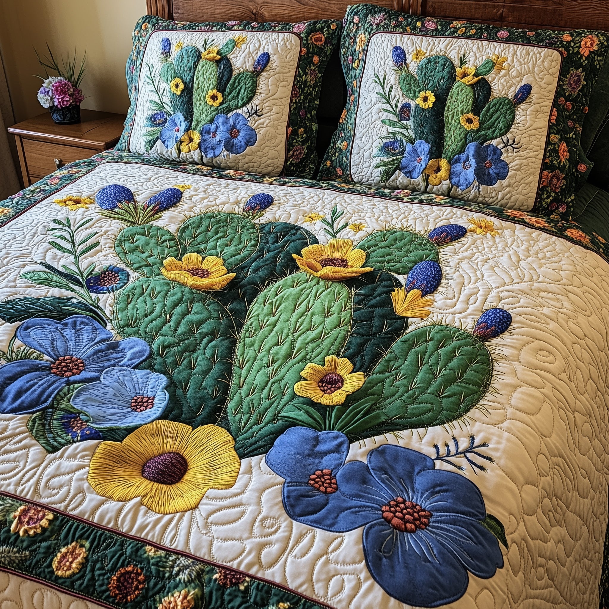 Desert Bloom Dream Quilted Bedding Set Duvet Cover Merchandise Best Gifts For Cowboys